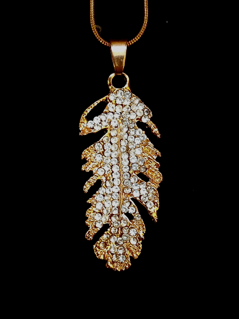 Swarovski Elements Gold Feather Pendant Necklace
